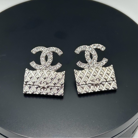 Silver & Rhinestone Clutch Accent Earrings - Picture 4 of 7